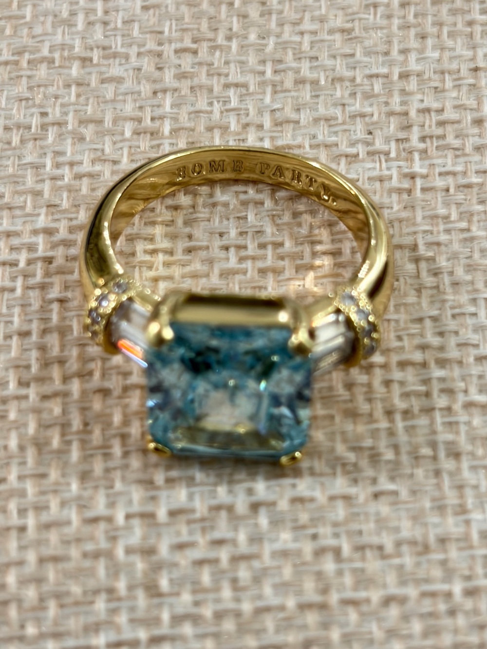 NEW SZ 9 Bomb Party March 2025 Ring Letters From You Aquamarine CZ Gold Plating - Picture 3 of 3